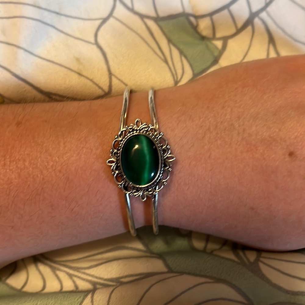 Silver and green Victorian looking bracelet